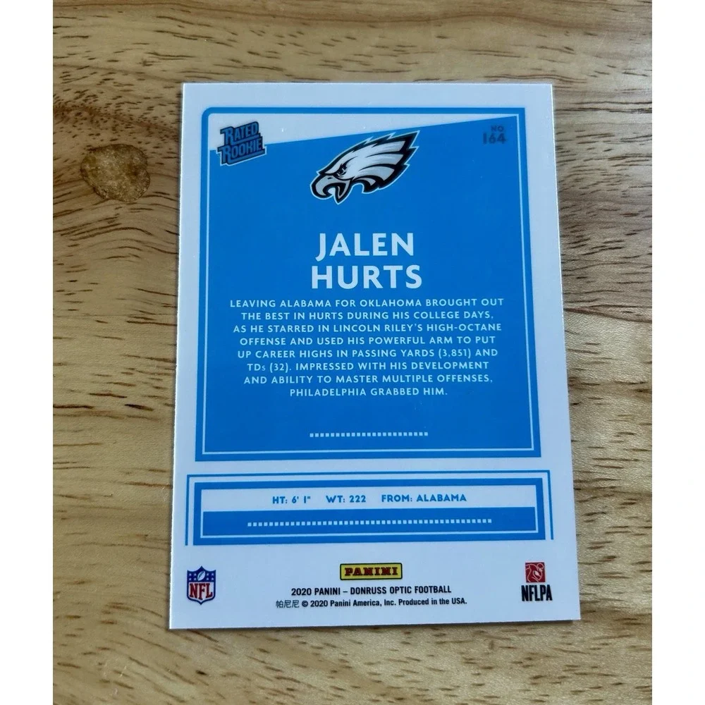 Panini 2020 Donruss Optic Rated Rookie Jalen Hurts RC #164 Eagles Base